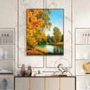 Autumn Forest Lake Landscape Oil Paint By Number Kit Rimless Drawing Picture