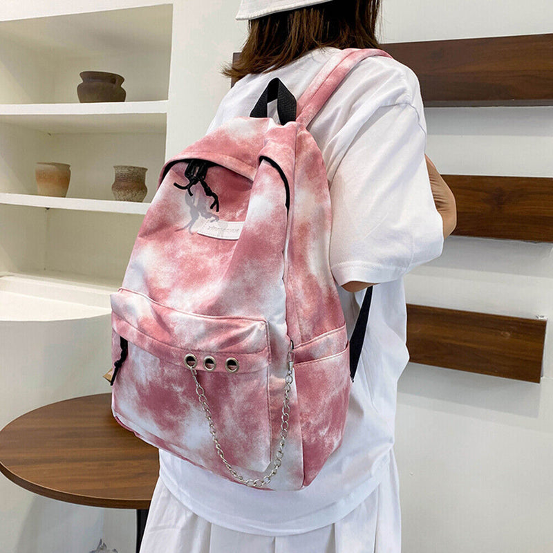 #A Casual Tie Dye Backpack Women Multi-layer Pockets Girl Knapsack Soft for Sh