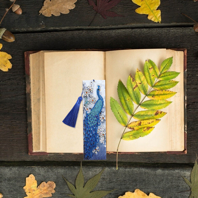 DIY Special Shape Diamond Painting Leather Tassel Peacock Bookmark Crafts Newly