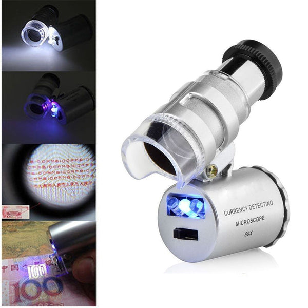 Zoom Tool Jeweler Trendy Pocket 60x Mini Magnifier Loupe LED Light Handheld