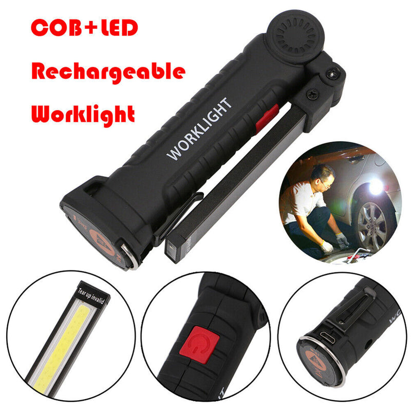 COB LED Flashlight Rechargeable Work Camping Torch Folding Night Light (L) Newly