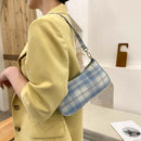 Plaid Print Soft Underarm Bag Cloth Handbags Women Shoulder Pouch (Blue)