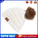 Autumn Winter Warm Knit Hat Korean Lovely Pompom Unisex Crochet Cap (White)