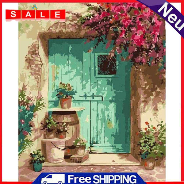 Flowers in Front of the Door No Frame Pictures By Number DIY Coding Oil Painting