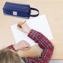 Large Capacity Pencil Case Bags Zipper Solid Stationery Box (Navy Blue) Newly