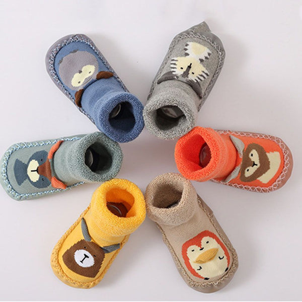 Winter Cartoon Non-slip Rubber Soles Toddler Socks Warm Terry Thicken Slippers