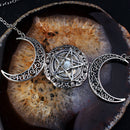 Jewelry Women Goddess Pentacle Choker Triple Moon Necklace Pentagram Pendant