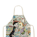 Kitchen Linen Apron Flower Cats Print Home Restaurant Cooking Baking Bib