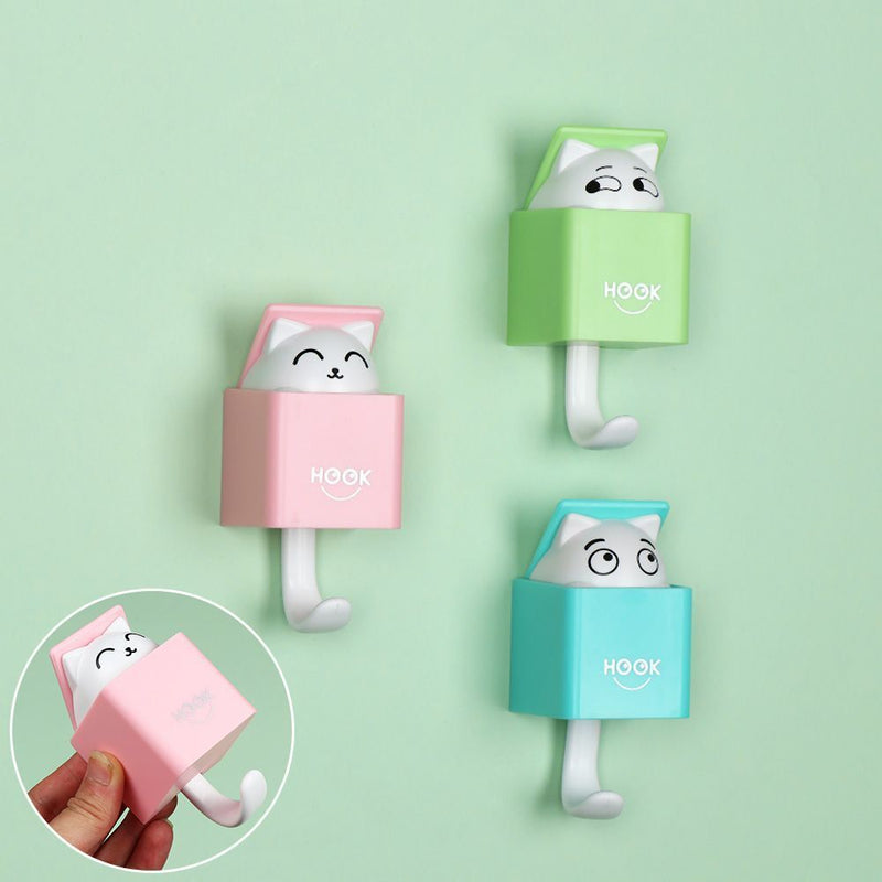 Wall Hanging Decor Sticky Holder Keys Rack Cute Cat Hooks Decoration Hanger