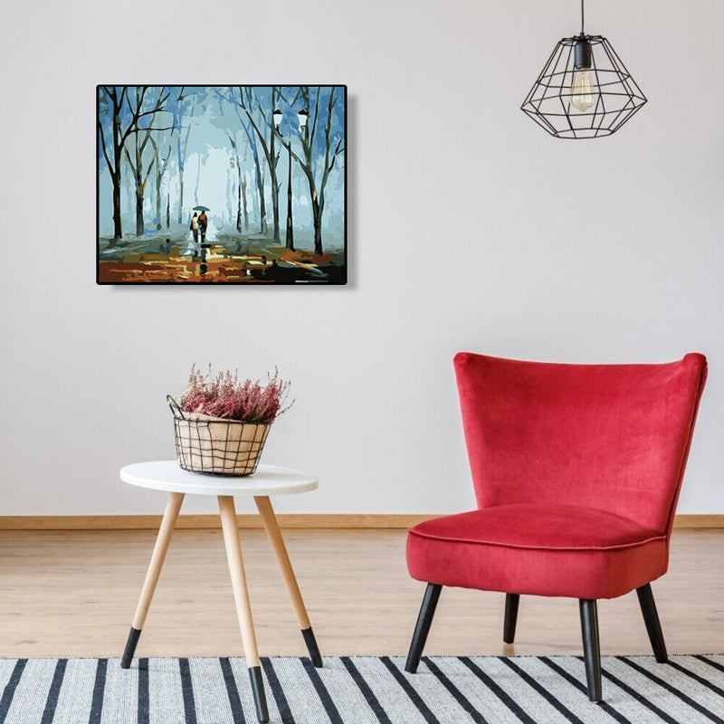 Hand Painted Artwork Frameless DIY Raining Lovers Painting By Numbers Picture