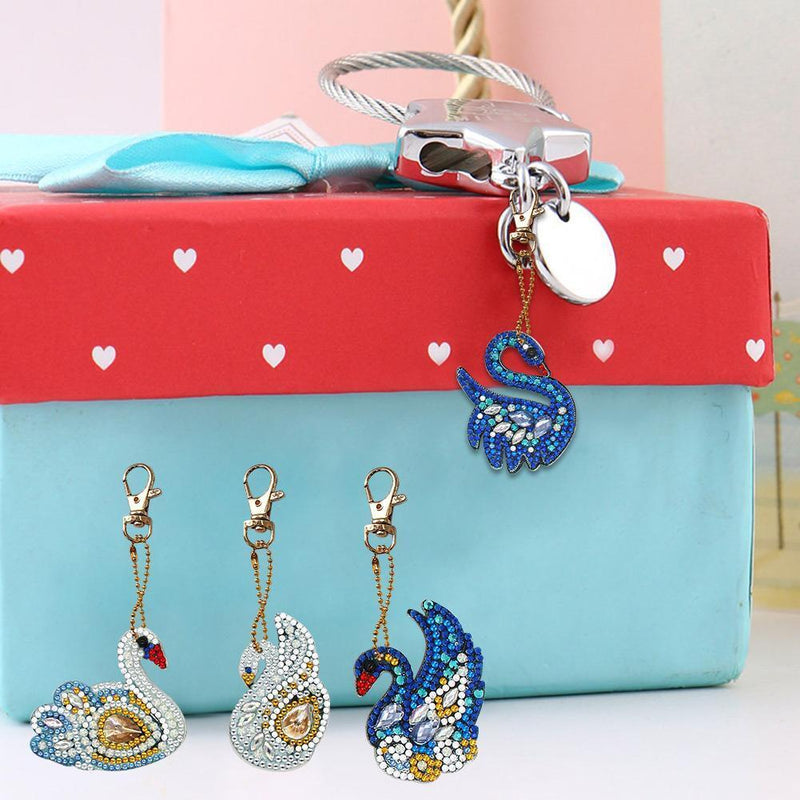 4pcs DIY Full Drill Special Shaped Diamond Painting Swan Shape Women Key Rings