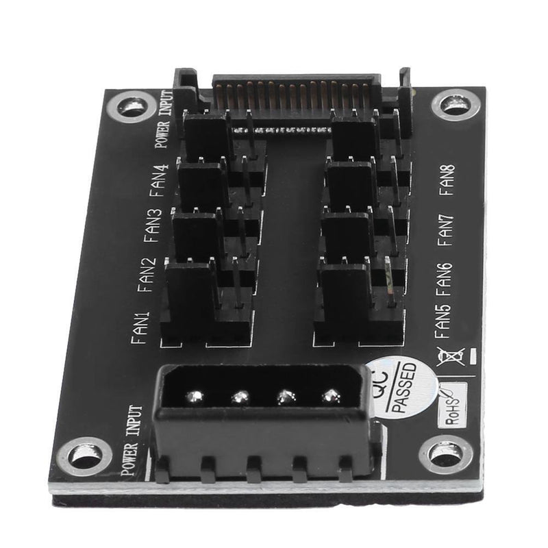 4-Pin or SATA 15-Pin to 8 Way 4-Pin PC Chassis Cooling Fan Splitter Hub