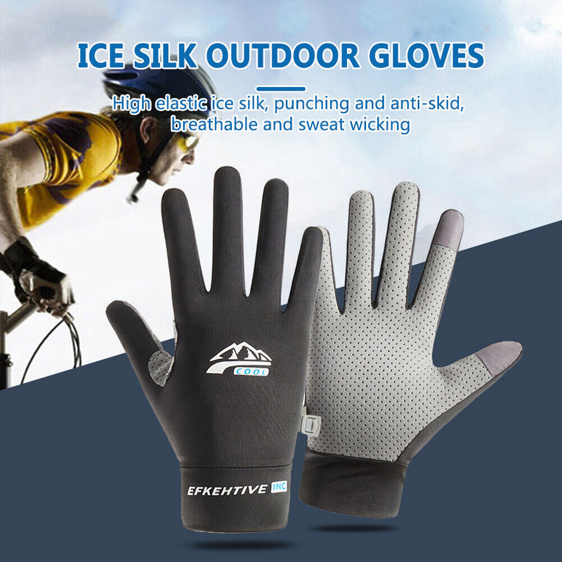 #A Ice Silk Adults Women Men Gloves Riding Full Finger Hand Gloves Breathable