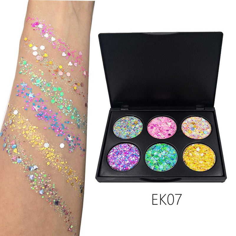 Popfeel 6 Colors Long-lasting Glitter Eyeshadow Pallete Eye Shadow (EK07)