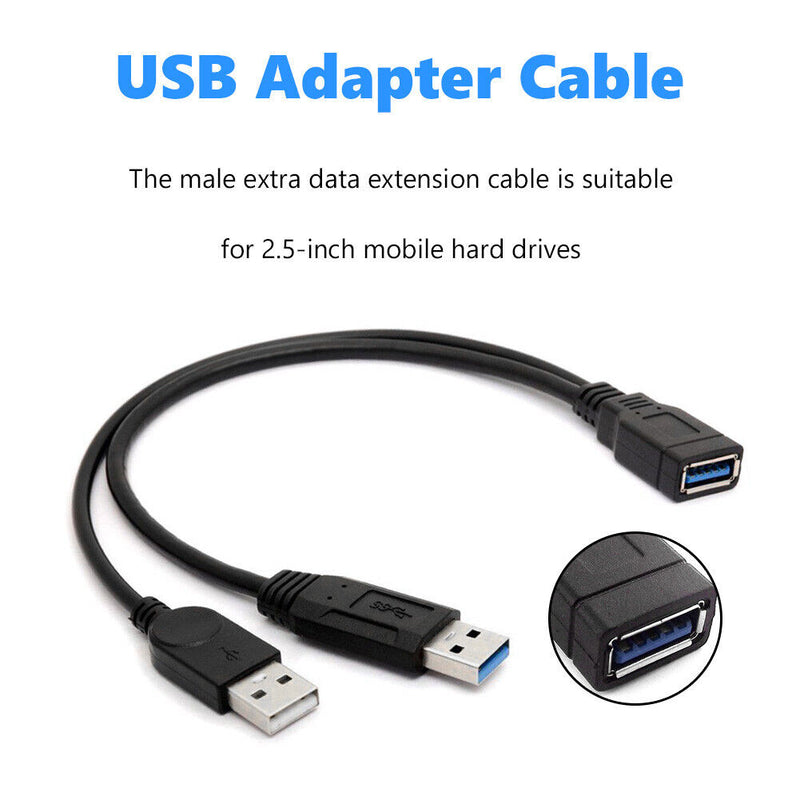 USB 3.0 Female to Dual USB Male Extra Power Data Y Splitter Extension Cable Cord