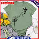 Fashion Wildflower Butterfly Short Sleeve T-Shirt (Olive Green XXL)-04071