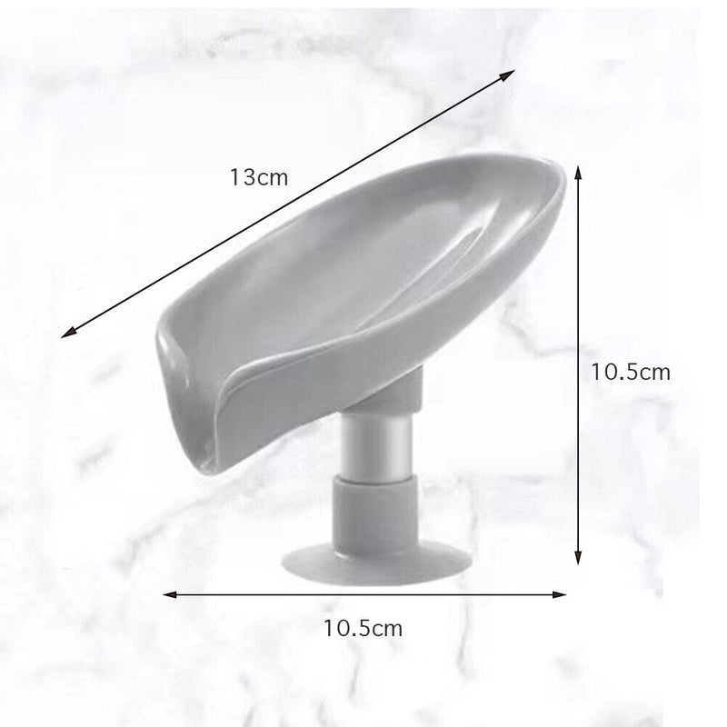 Leaf Shape Soap Box Drain Stand Suction Cup Punch-free Holder (Short Grey) Newly
