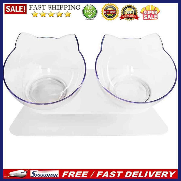 Tilt Cat Ear Detachable Bowl Transparent Non-slip Food Holder Feeder Pets Sup