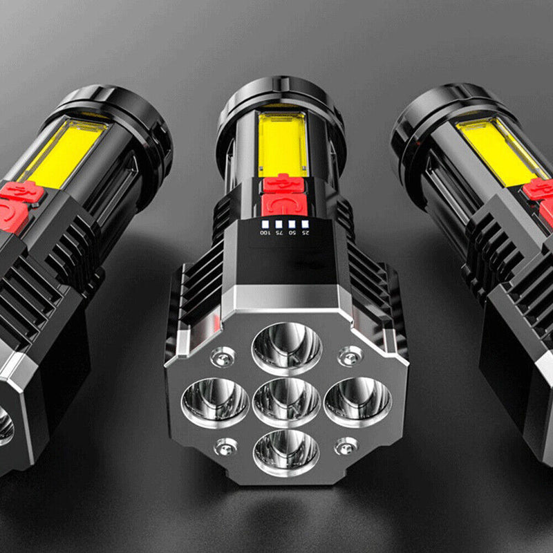 5xLED+COB Bead Strong Flashlight USB Rechargeable Portable Waterproof Torch