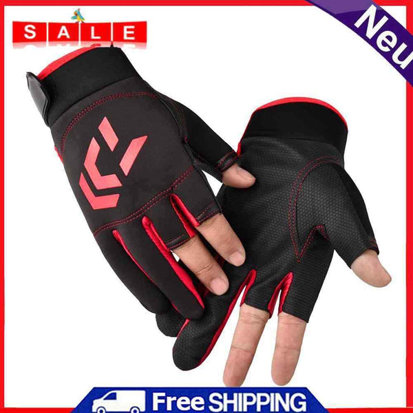 3-Finger Cut Unisex Arrow Fishing Glove Non-Brief Angling Gloves (Black Red)