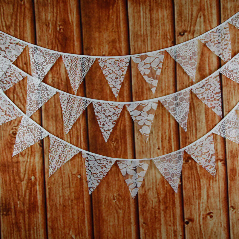 12 Flags White Lace Flag Banner  Pennant Wedding/Birthday Party Decor