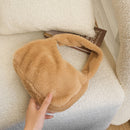 Women Plush Fur Armpit Bag Lady Winter Zipper Small Shoulder Bag (Brown)