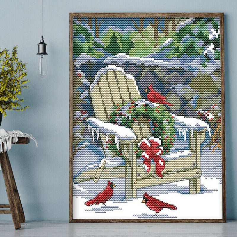 Partial Embroidery 11CT Xmas Snow Scene DIY Stamped Kit Cross Stitch Craft