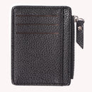 Women Retro Leather Purse Zipper Litchi Pattern Men Card Holder (Black)