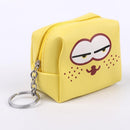 Leather Women Cute Cartoon Emotion Coin Holder Purses Mini Clutch (Yellow)