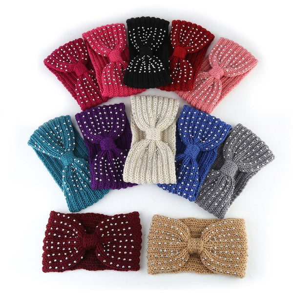 Warmer  Headwear Head Wrap Crochet Hair Band  Rhinestone Knit Headband  Bead