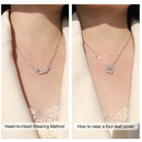 Women Long Necklace Heart Shaped & Four Leaf Grass Convertible Pendant Neckla