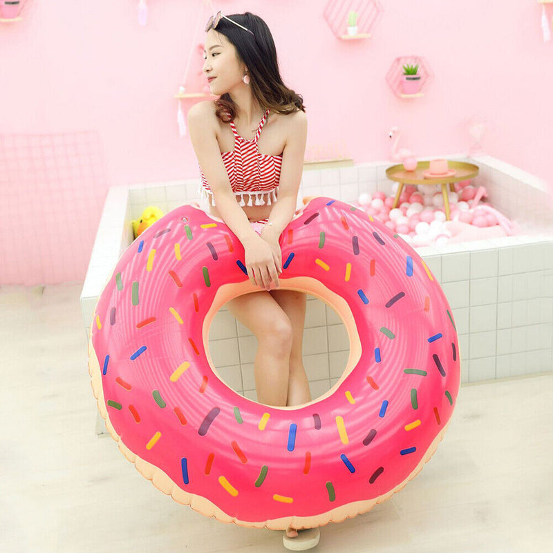 Inflatable Swimming Ring Pink Donut Design Beach Thickening Ring (90cm)