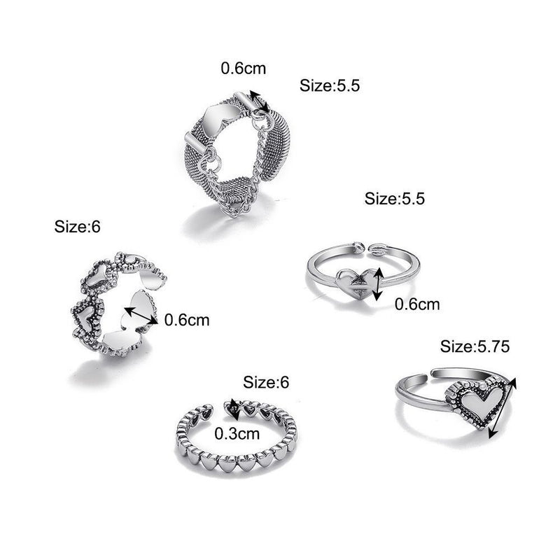 Women Girls Hollow Out Ring Hand Decoration Heart Shape Open Ring Adjustable