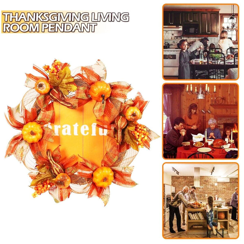 Autumn Artificial Pumpkin Harvest Door Wreath Fall Thanksgiving Decoration: