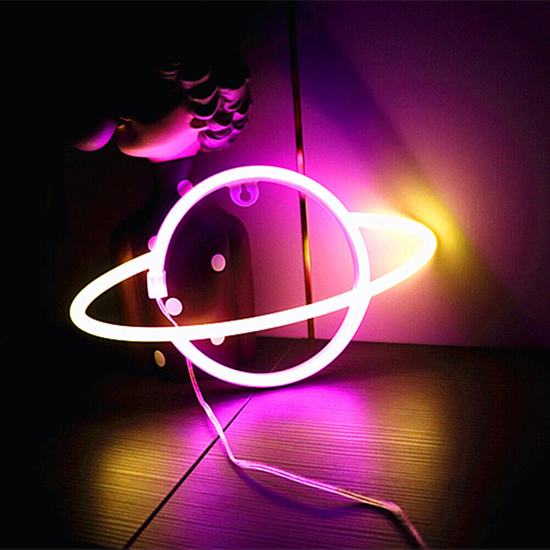 Elliptical Planet Shaped Sign Neon Lamp LED Dual Use Night Light Decor (E) Newly