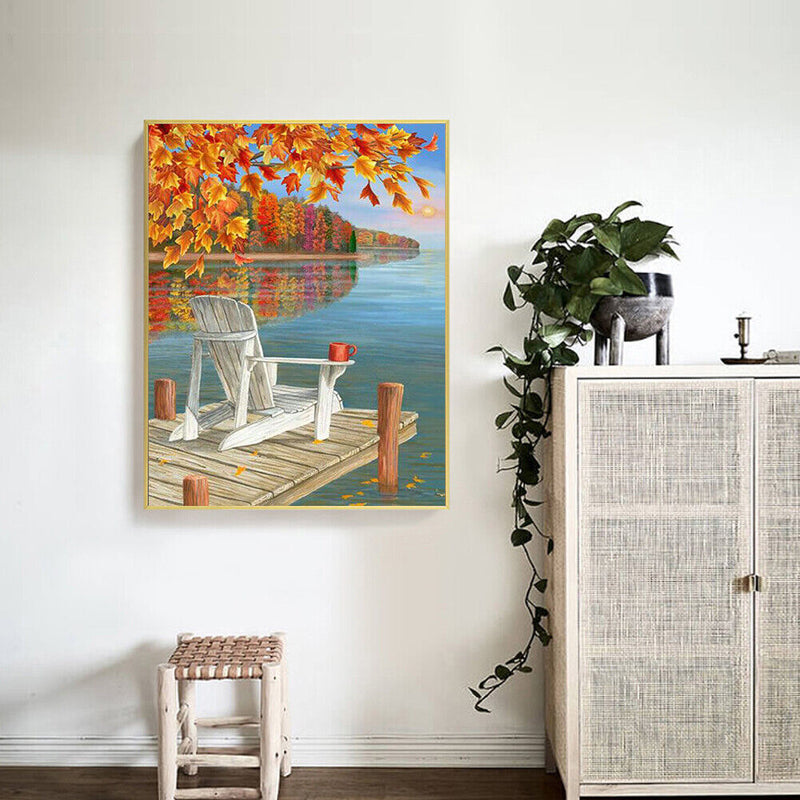 Frameless Oil Paint By Numbers Lake Scene DIY Canvas Picture Craft Kit