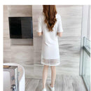 Women Lace Splicing Short Sleeve Dress O Neck Letter Print Female Shirt Dresses