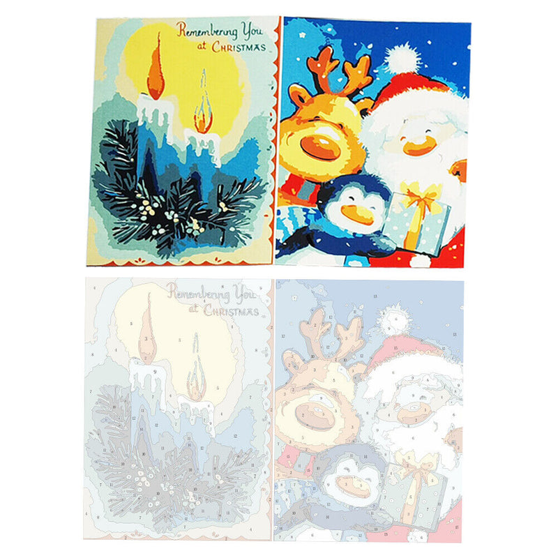 Handpainted DIY Christmas Greeting Card Oil Paint by Numbers Pictures Gifts