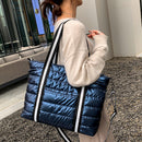 Women Nylon Padded Quilted Handbag Winter Warm Tote Bag Large Capacity Handbag