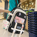 #A Hit Color Shoulder Bookbags with Pendant Pin Badge Female Backpack ?with Pend