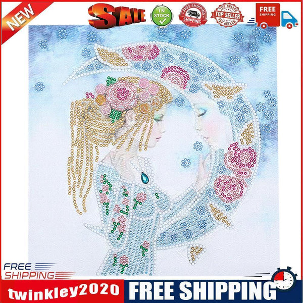 5D DIY Part Special Shaped Drill Diamond Painting Girl Moon Luminous Art