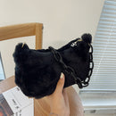 Retro Women Acrylic Chain Plush Underarm Bag Casual Small Handbags (Black)
