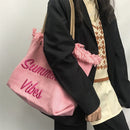 Canvas Tote Bags Embroidery Letters Women Class Daily Shopping Shoulder Handbags