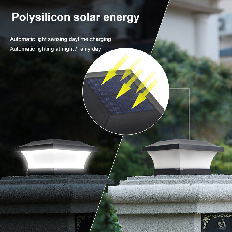 LED Solar Column Light Waterproof Pillar Night Lamp Garden Fence Decor (A) Newly