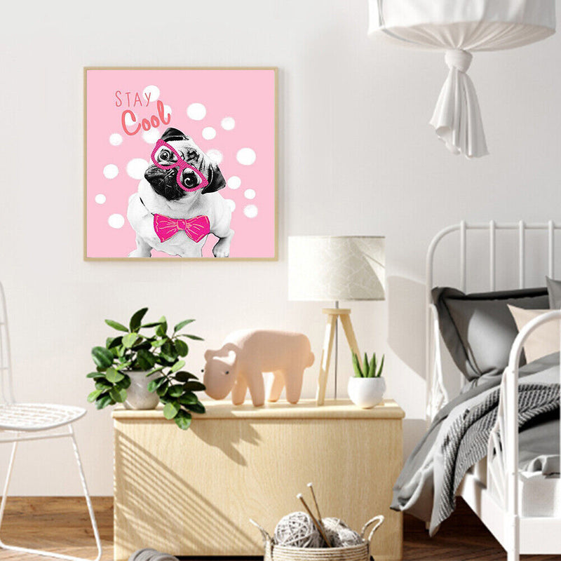 5D DIY Full Drill Round Shape Cool Dog Rhinestone Diamond Drawing for Bedroom