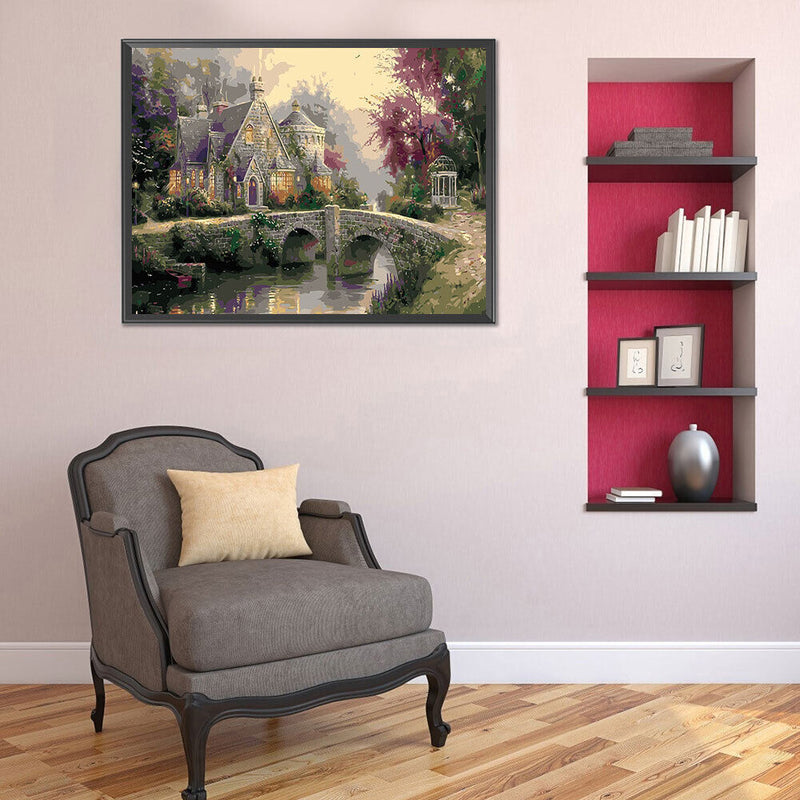 Castle by Bridge Oil Paint By Numbers Kits Canvas Picture Wall DIY Crafts