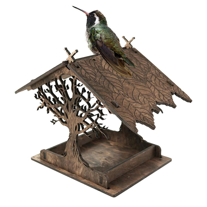 Wooden Bird Feeder Nest Outdoor Tree Branches Carving Hang Birdhouse (B)