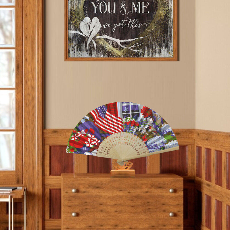 Independence Day Flower Flag Oil Paint Folding Fan By Number DIY Home Decorat