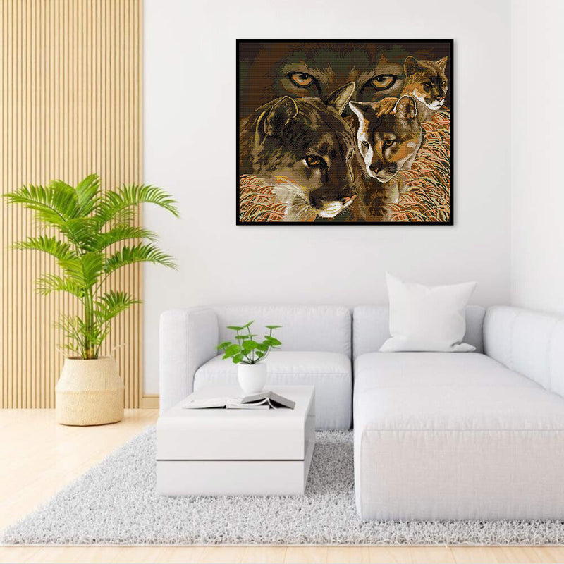 Full Cross Stitch 14CT Cotton Thread DIY Panther Handmade Stamped Needlework Set