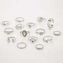 Color Elegant Statement Rings Set Hollow Heart Boho Finger Ring Leaves Flower